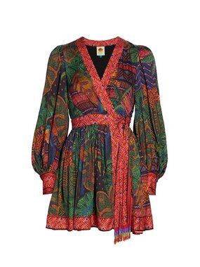 farm rio passion wrap mini dress NWOT Farm Rio Passion Scarf Wrap Mini Dress size XS